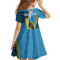 Sanma Province Kid Short Sleeve Dress Vanuatu Pattern Myna Bird - Plumeria Flag Color