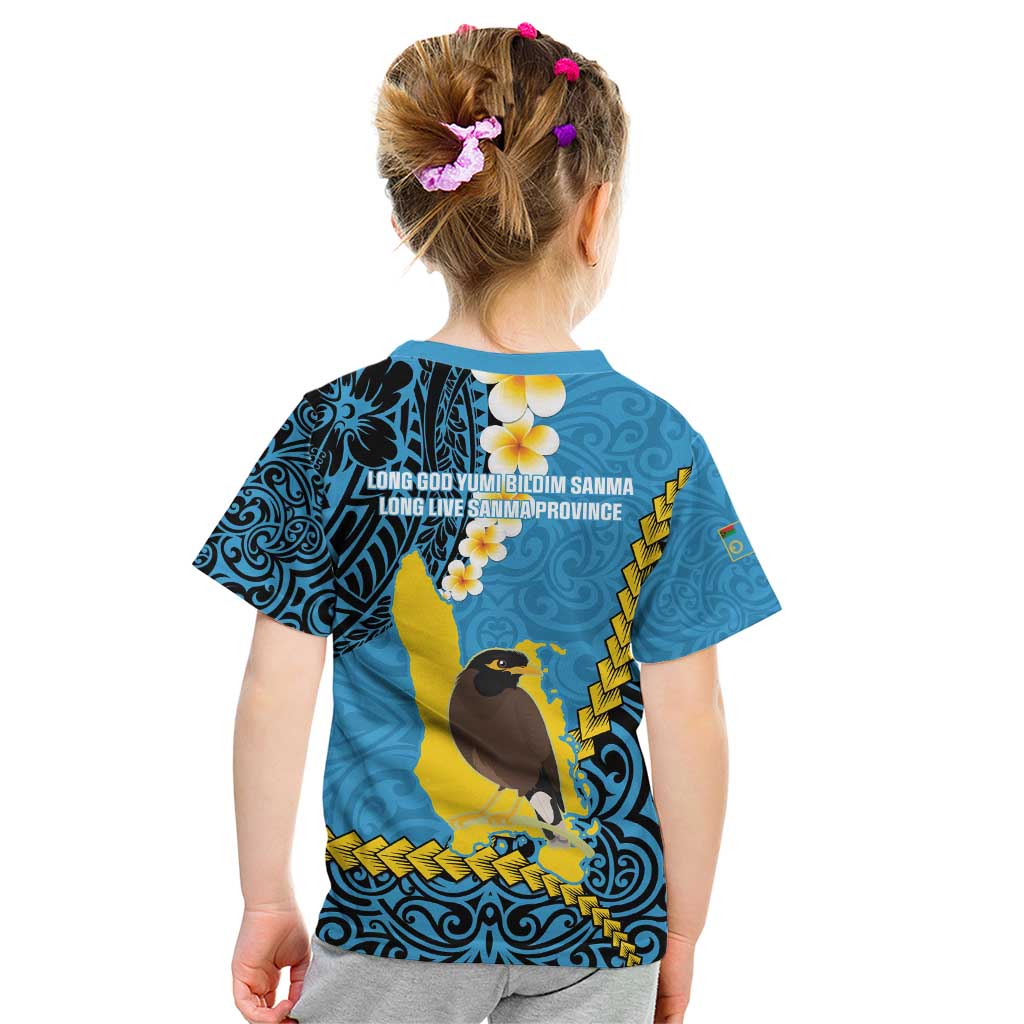 Sanma Province Kid T Shirt Vanuatu Pattern Myna Bird - Plumeria Flag Color