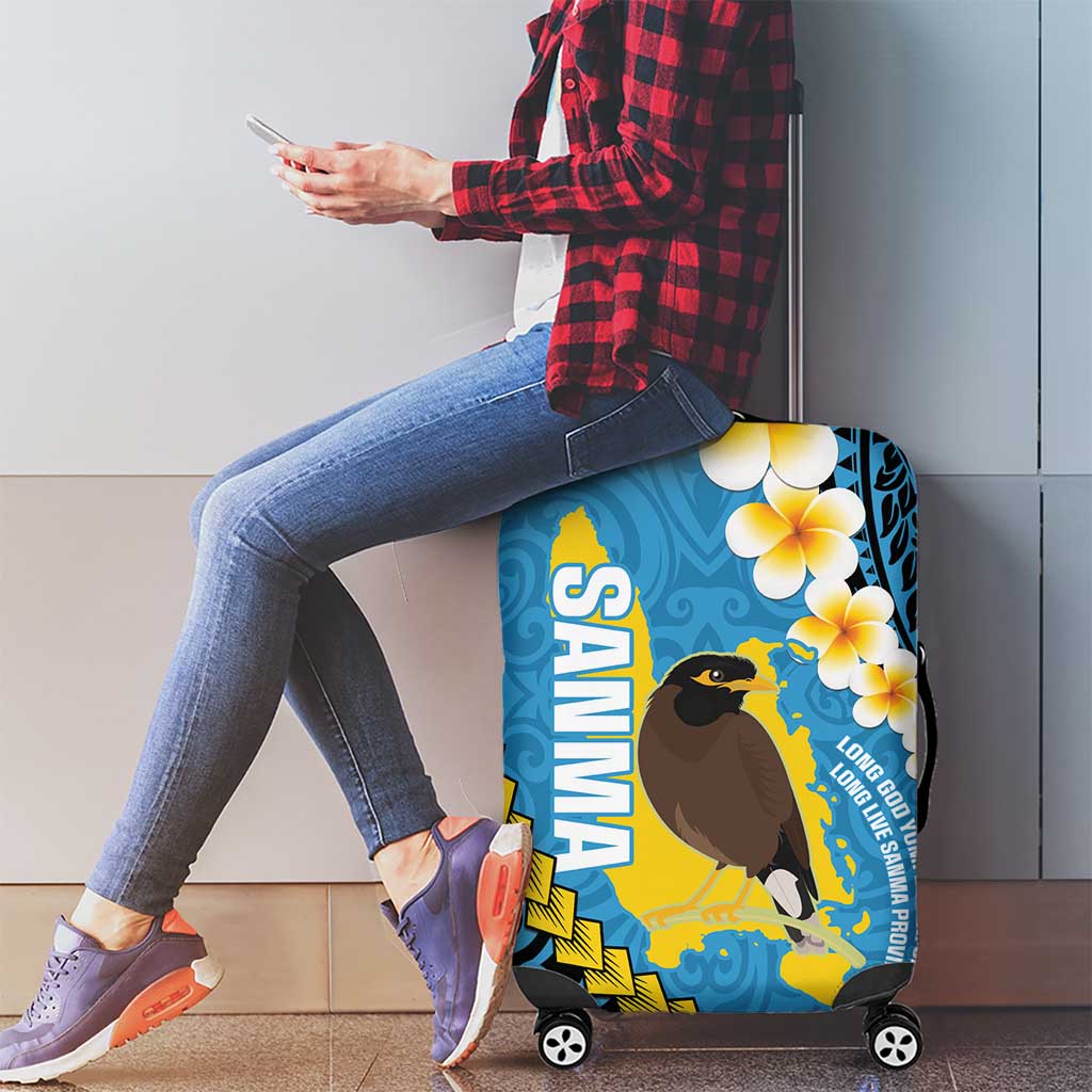Sanma Province Luggage Cover Vanuatu Pattern Myna Bird - Plumeria Flag Color