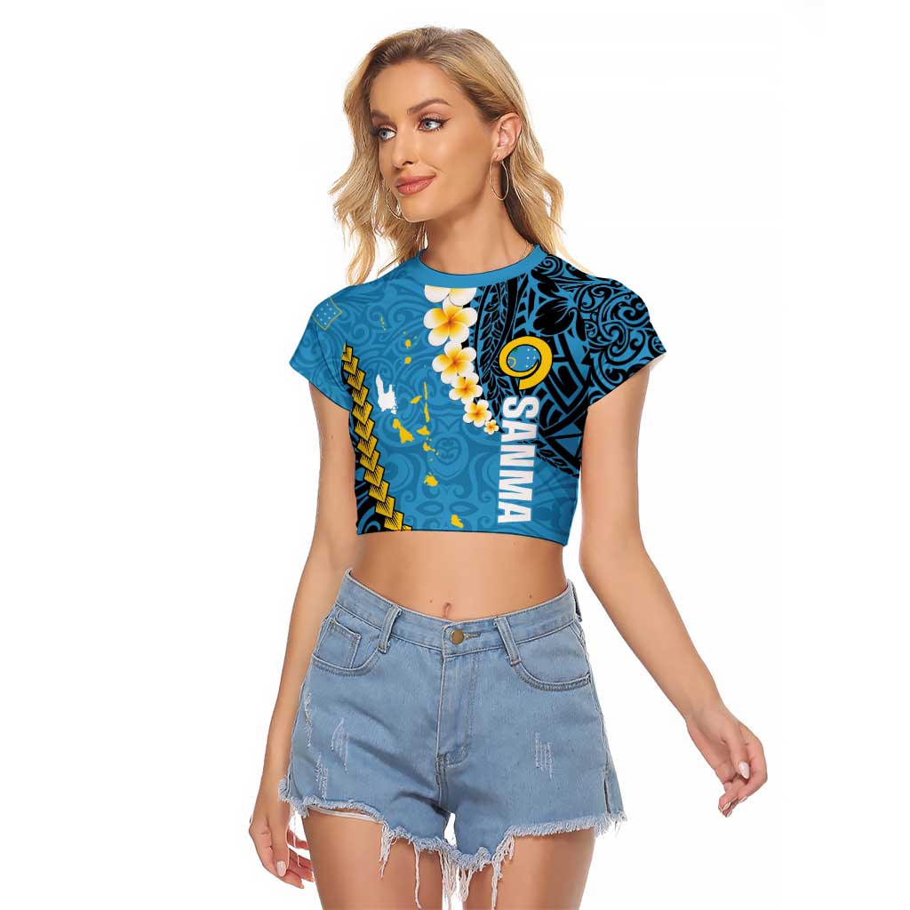 Sanma Province Raglan Cropped T Shirt Vanuatu Pattern Myna Bird - Plumeria Flag Color