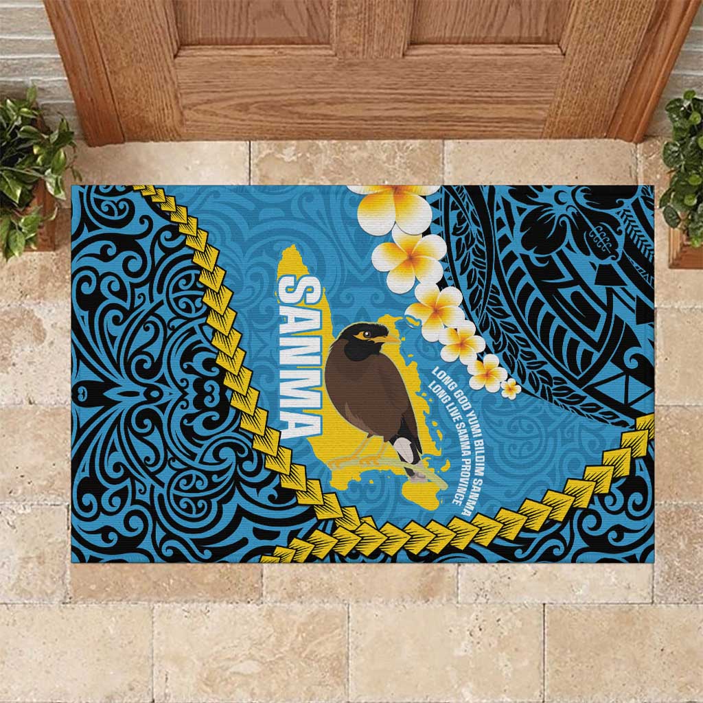 Sanma Province Rubber Doormat Vanuatu Pattern Myna Bird - Plumeria Flag Color