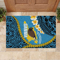 Sanma Province Rubber Doormat Vanuatu Pattern Myna Bird - Plumeria Flag Color