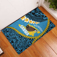 Sanma Province Rubber Doormat Vanuatu Pattern Myna Bird - Plumeria Flag Color