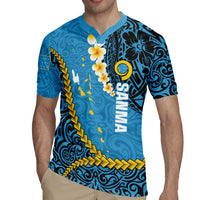 Sanma Province Rugby Jersey Vanuatu Pattern Myna Bird - Plumeria Flag Color
