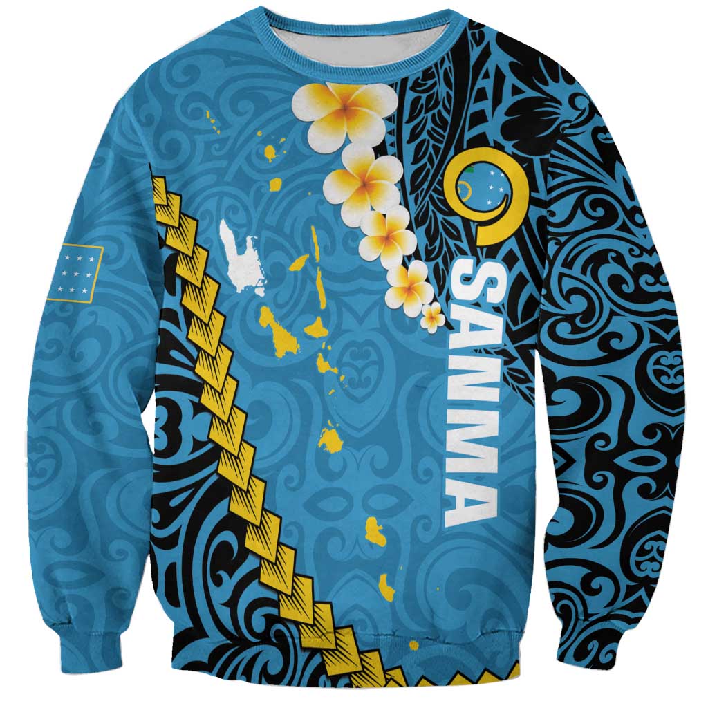 Sanma Province Sweatshirt Vanuatu Pattern Myna Bird - Plumeria Flag Color