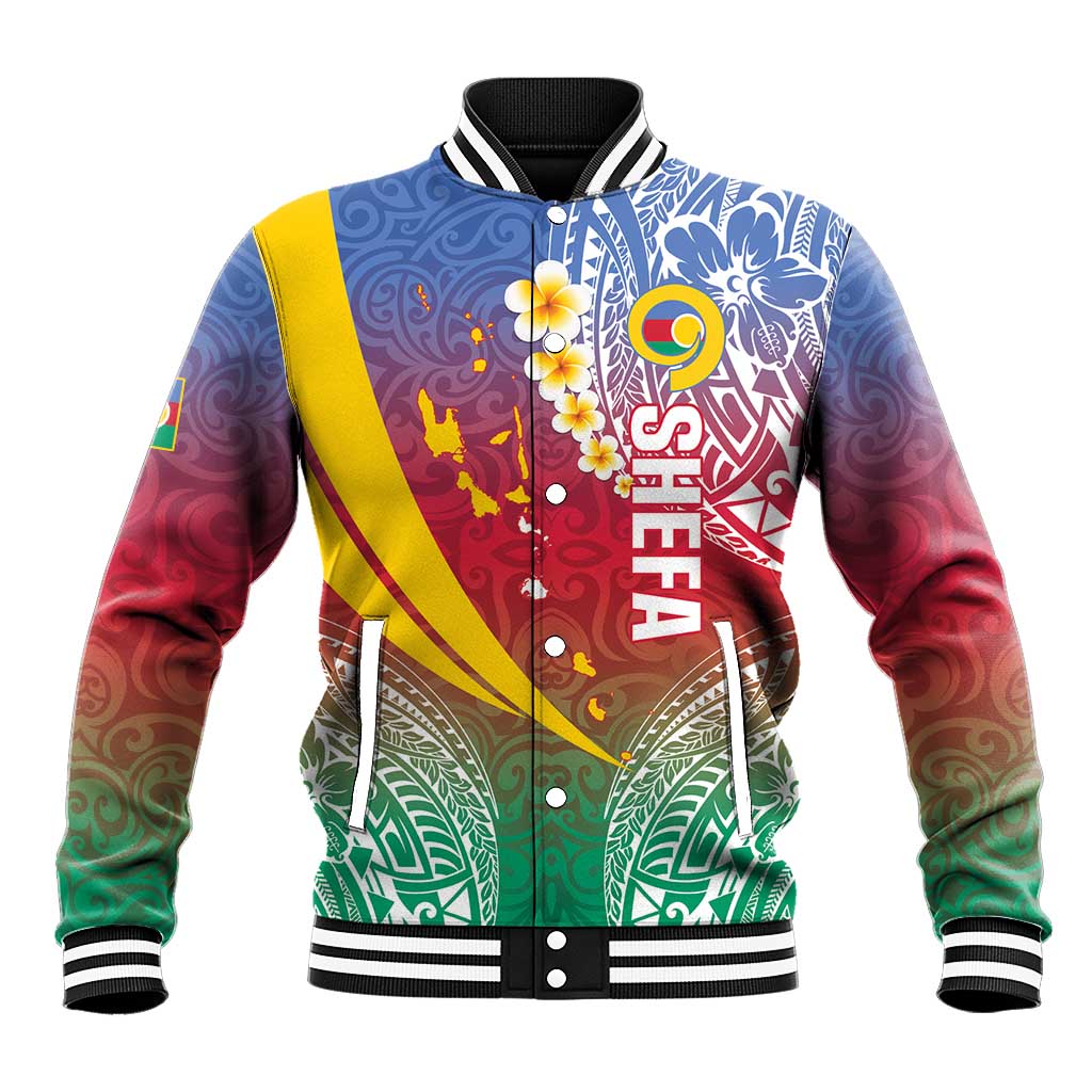 Shefa Province Baseball Jacket Vanuatu Pattern Map - Plumeria Flag Color