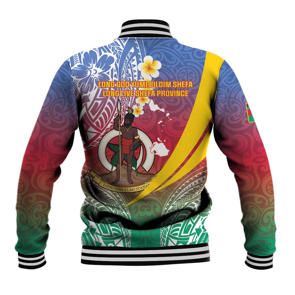 Shefa Province Baseball Jacket Vanuatu Pattern Map - Plumeria Flag Color