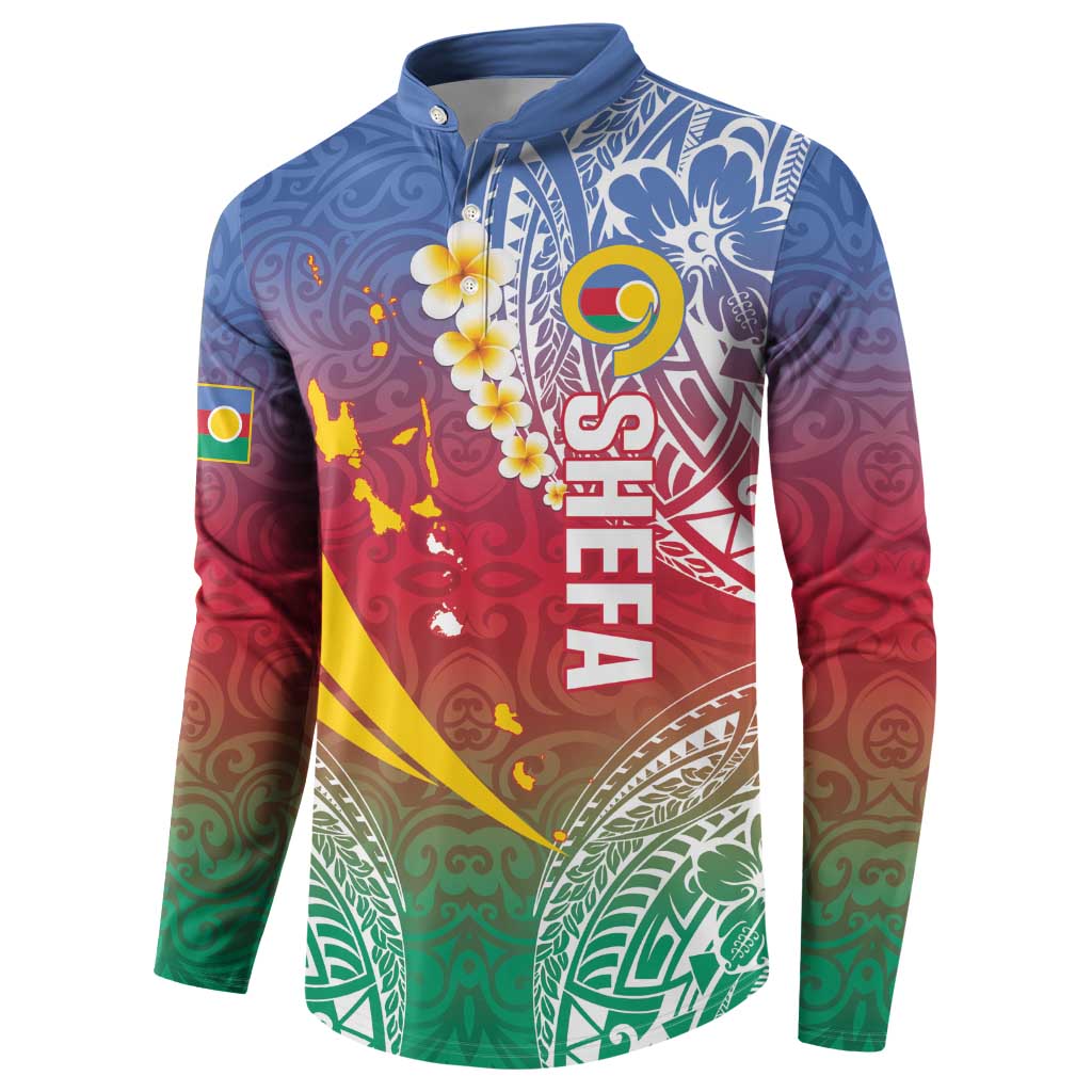 Shefa Province Button Sweatshirt Vanuatu Pattern Map - Plumeria Flag Color