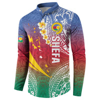 Shefa Province Button Sweatshirt Vanuatu Pattern Map - Plumeria Flag Color