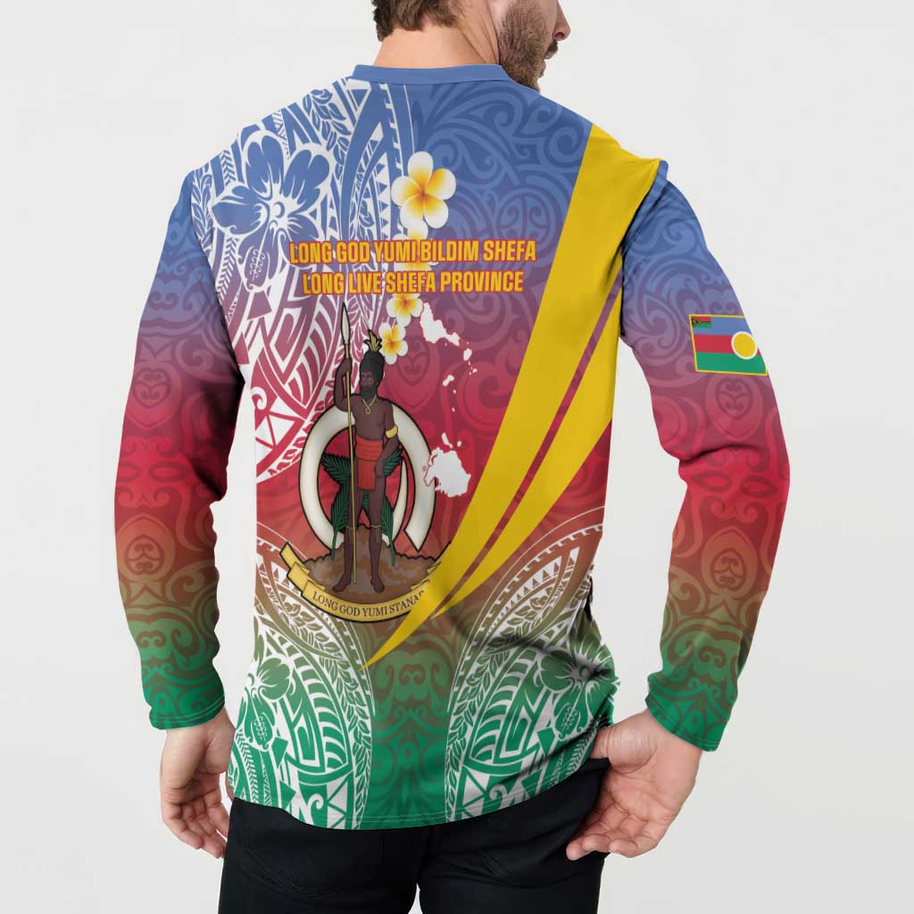 Shefa Province Button Sweatshirt Vanuatu Pattern Map - Plumeria Flag Color