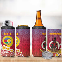 Shefa Province 4 in 1 Can Cooler Tumbler Vanuatu Pattern Map With Plumeria Flag Color