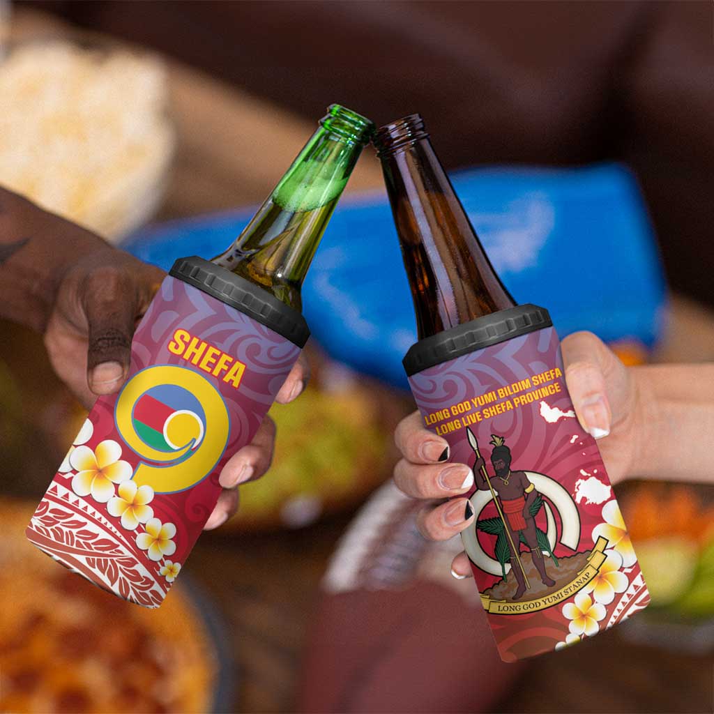 Shefa Province 4 in 1 Can Cooler Tumbler Vanuatu Pattern Map With Plumeria Flag Color