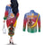Shefa Province Couples Matching Off The Shoulder Long Sleeve Dress and Long Sleeve Button Shirt Vanuatu Pattern Map - Plumeria Flag Color