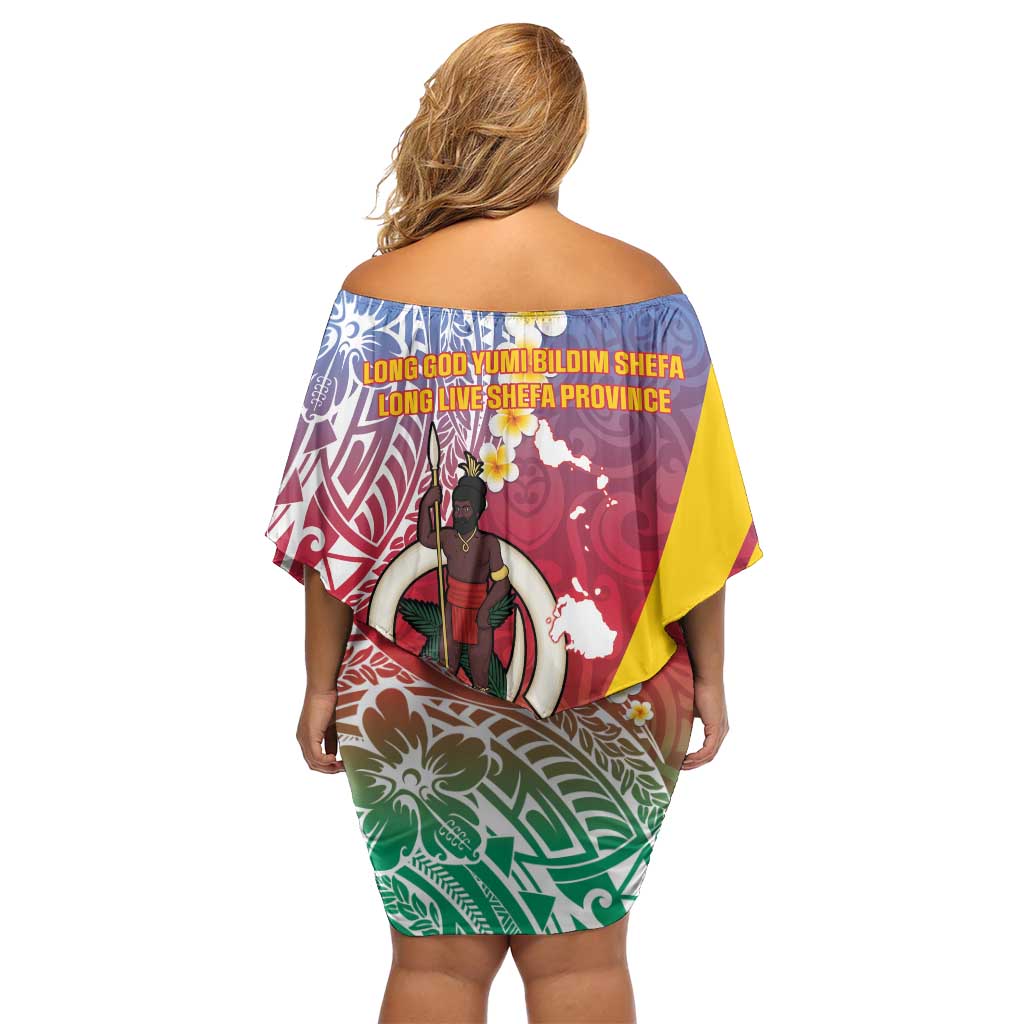 Shefa Province Family Matching Off Shoulder Short Dress and Hawaiian Shirt Vanuatu Pattern Map - Plumeria Flag Color