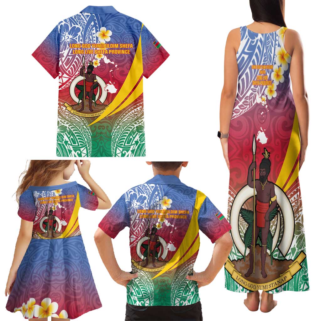 Shefa Province Family Matching Tank Maxi Dress and Hawaiian Shirt Vanuatu Pattern Map - Plumeria Flag Color