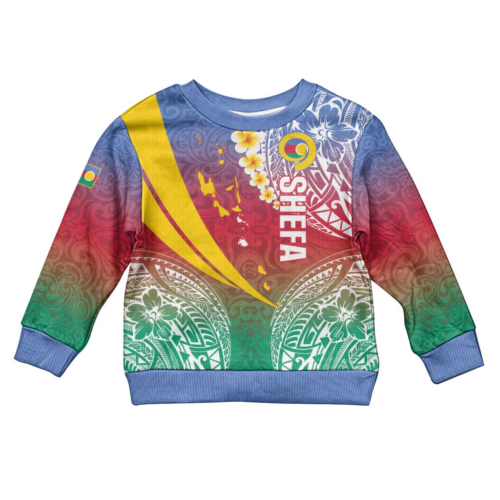 Shefa Province Kid Ugly Christmas Sweater Vanuatu Pattern Map - Plumeria Flag Color