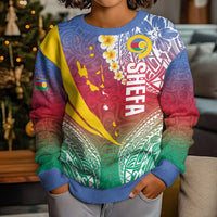 Shefa Province Kid Ugly Christmas Sweater Vanuatu Pattern Map - Plumeria Flag Color