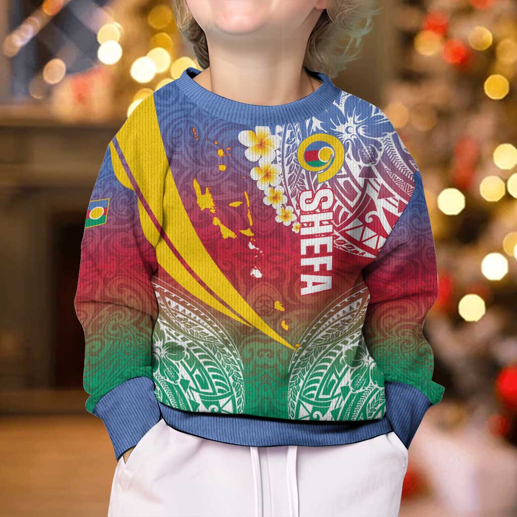 Shefa Province Kid Ugly Christmas Sweater Vanuatu Pattern Map - Plumeria Flag Color