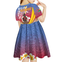 Shefa Province Kid Short Sleeve Dress Vanuatu Pattern Map - Plumeria Flag Color