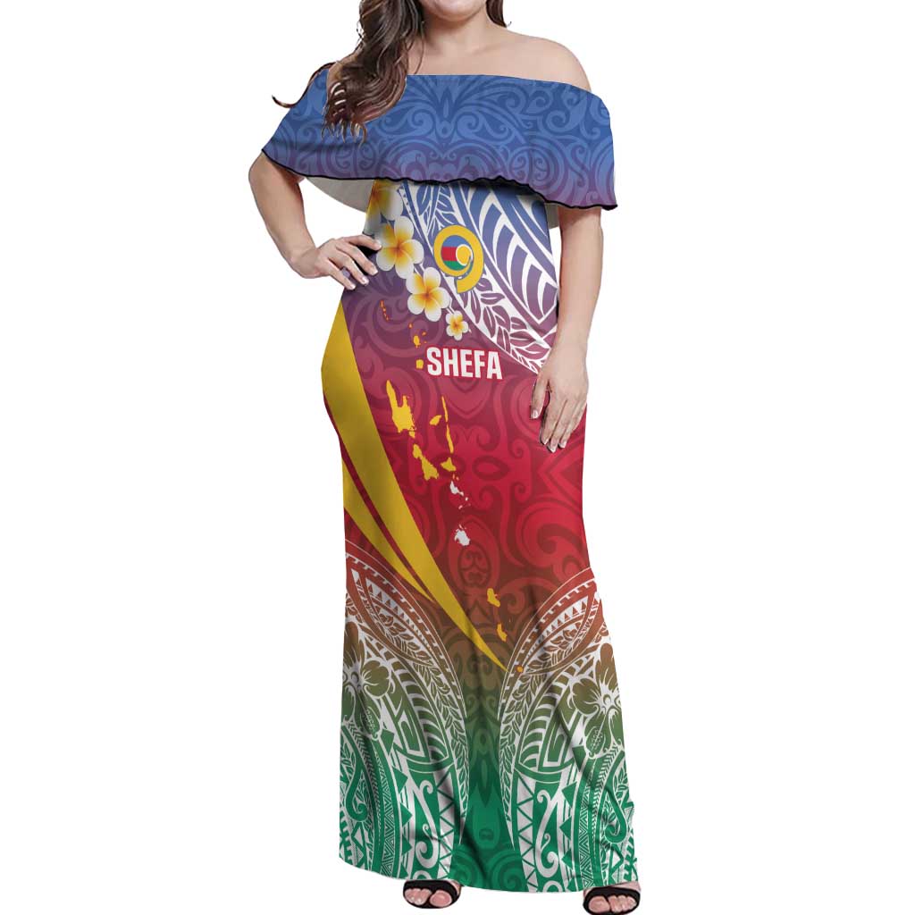 Shefa Province Off Shoulder Maxi Dress Vanuatu Pattern Map - Plumeria Flag Color