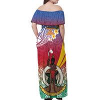 Shefa Province Off Shoulder Maxi Dress Vanuatu Pattern Map - Plumeria Flag Color