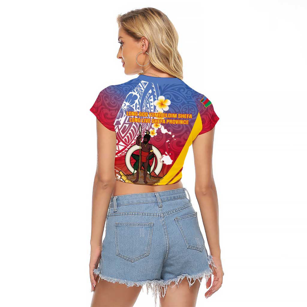 Shefa Province Raglan Cropped T Shirt Vanuatu Pattern Map - Plumeria Flag Color