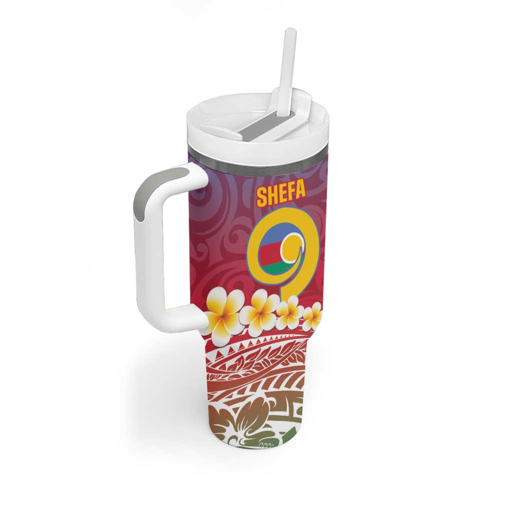 Shefa Province Tumbler With Handle Vanuatu Pattern Map With Plumeria Flag Color