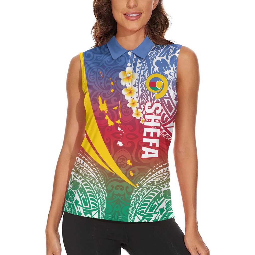 Shefa Province Women Sleeveless Polo Shirt Vanuatu Pattern Map - Plumeria Flag Color