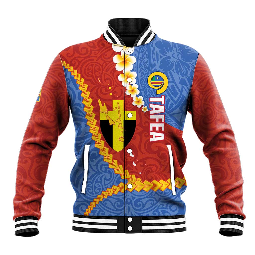 Tafea Province Baseball Jacket Vanuatu Pattern Map - Plumeria Flag Color