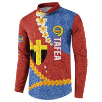 Tafea Province Button Sweatshirt Vanuatu Pattern Map - Plumeria Flag Color