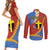 Tafea Province Couples Matching Short Sleeve Bodycon Dress and Long Sleeve Button Shirt Vanuatu Pattern Map - Plumeria Flag Color