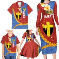 Tafea Province Family Matching Long Sleeve Bodycon Dress and Hawaiian Shirt Vanuatu Pattern Map - Plumeria Flag Color