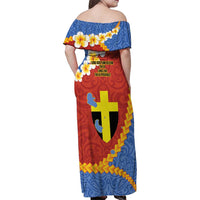 Tafea Province Family Matching Off Shoulder Maxi Dress and Hawaiian Shirt Vanuatu Pattern Map - Plumeria Flag Color