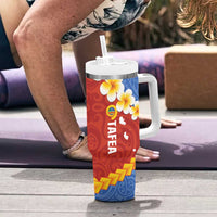 Tafea Province Tumbler With Handle Vanuatu Pattern Map With Plumeria Flag Color