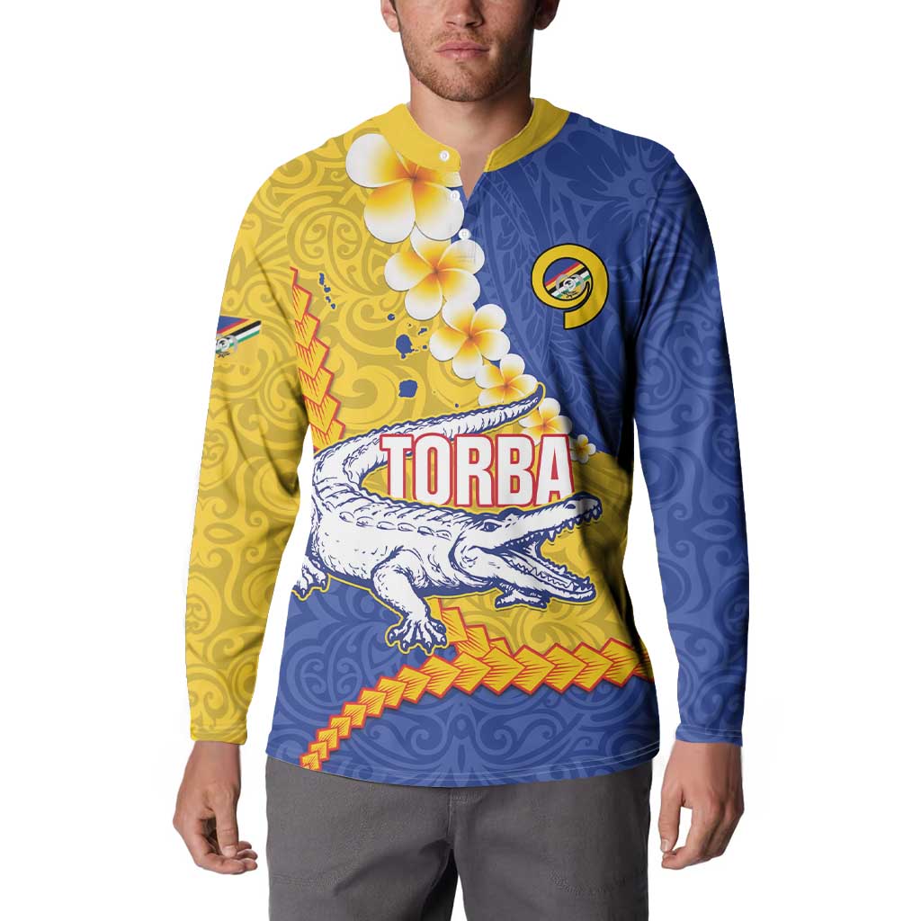 Torba Province Button Sweatshirt Vanuatu Pattern Crocodile - Plumeria Flag Color