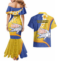 Torba Province Couples Matching Mermaid Dress and Hawaiian Shirt Vanuatu Pattern Crocodile - Plumeria Flag Color