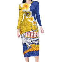 Torba Province Family Matching Long Sleeve Bodycon Dress and Hawaiian Shirt Vanuatu Pattern Crocodile - Plumeria Flag Color