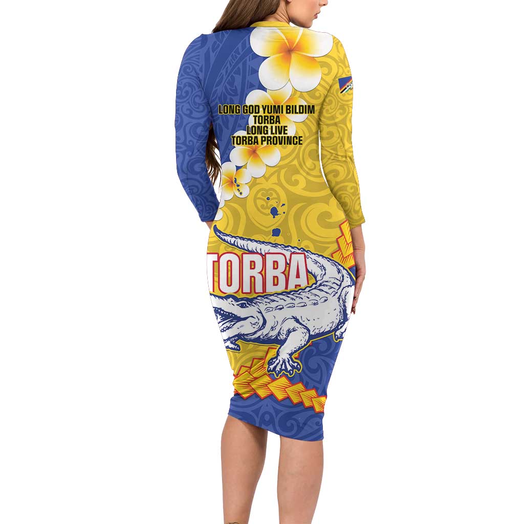 Torba Province Family Matching Long Sleeve Bodycon Dress and Hawaiian Shirt Vanuatu Pattern Crocodile - Plumeria Flag Color