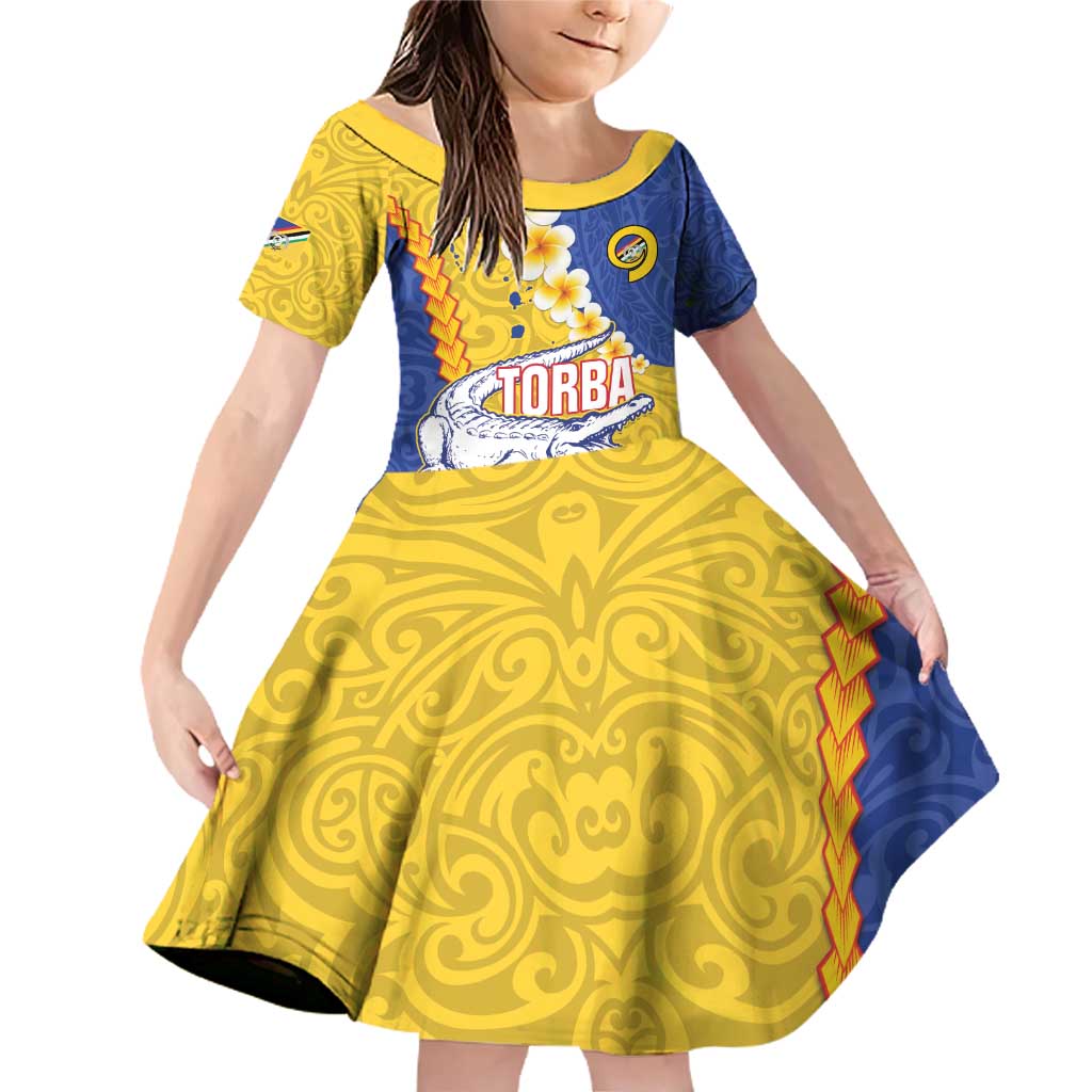 Torba Province Family Matching Off Shoulder Short Dress and Hawaiian Shirt Vanuatu Pattern Crocodile - Plumeria Flag Color