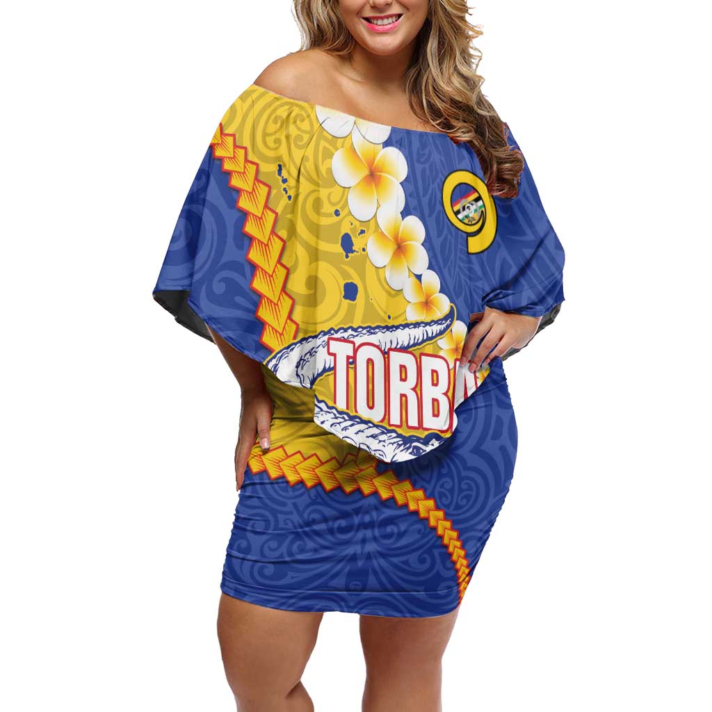 Torba Province Family Matching Off Shoulder Short Dress and Hawaiian Shirt Vanuatu Pattern Crocodile - Plumeria Flag Color