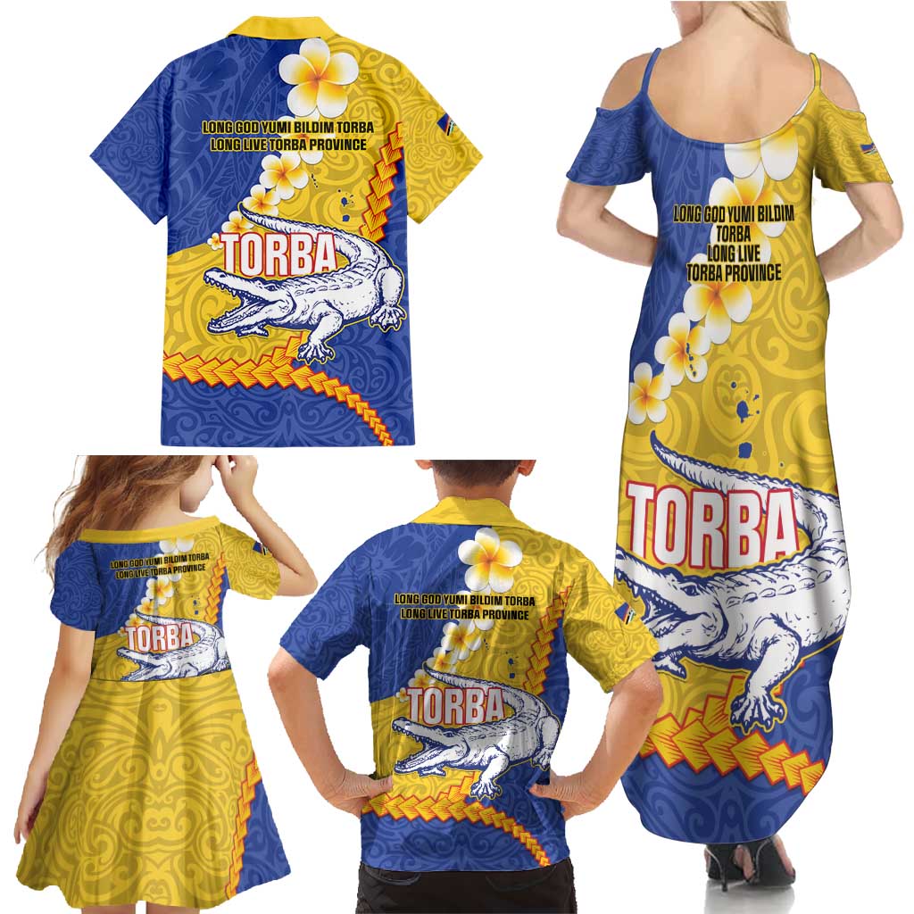 Torba Province Family Matching Summer Maxi Dress and Hawaiian Shirt Vanuatu Pattern Crocodile - Plumeria Flag Color
