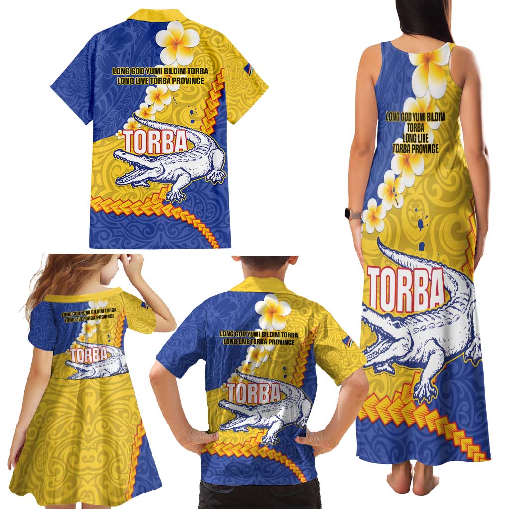 Torba Province Family Matching Tank Maxi Dress and Hawaiian Shirt Vanuatu Pattern Crocodile - Plumeria Flag Color