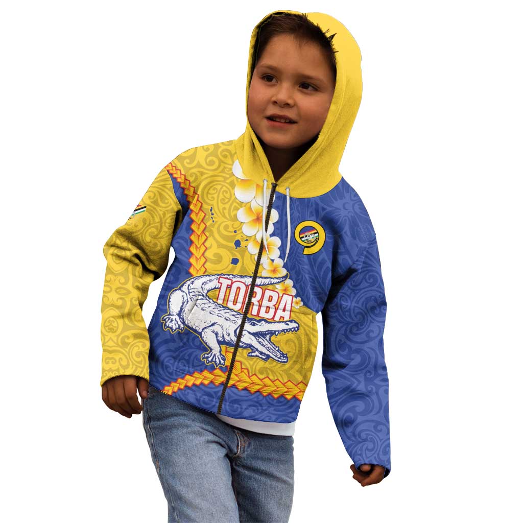 Torba Province Kid Hoodie Vanuatu Pattern Crocodile - Plumeria Flag Color