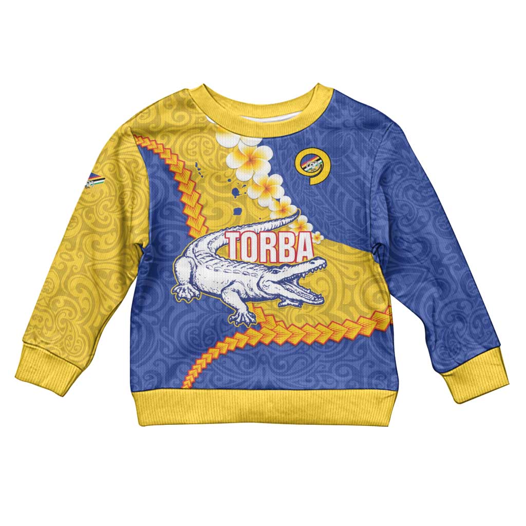 Torba Province Kid Ugly Christmas Sweater Vanuatu Pattern Crocodile - Plumeria Flag Color