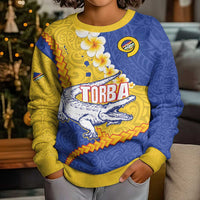 Torba Province Kid Ugly Christmas Sweater Vanuatu Pattern Crocodile - Plumeria Flag Color
