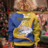 Torba Province Kid Ugly Christmas Sweater Vanuatu Pattern Crocodile - Plumeria Flag Color