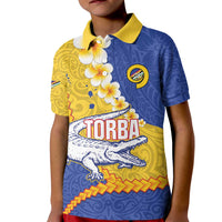 Torba Province Kid Polo Shirt Vanuatu Pattern Crocodile - Plumeria Flag Color