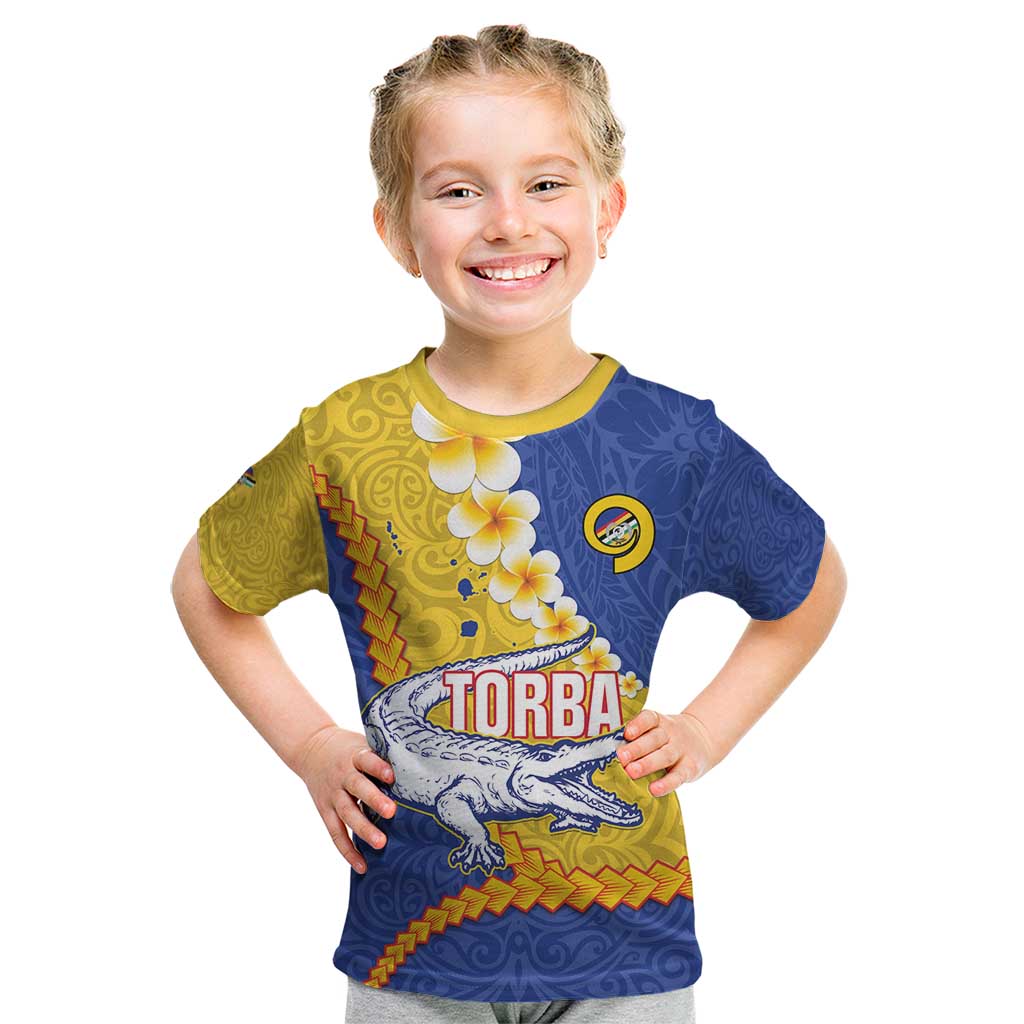 Torba Province Kid T Shirt Vanuatu Pattern Crocodile - Plumeria Flag Color