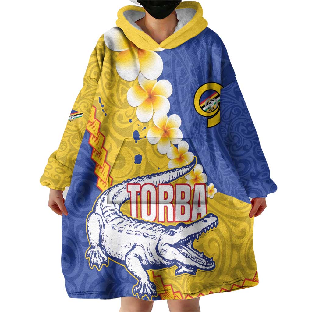 Torba Province Wearable Blanket Hoodie Vanuatu Pattern Crocodile - Plumeria Flag Color