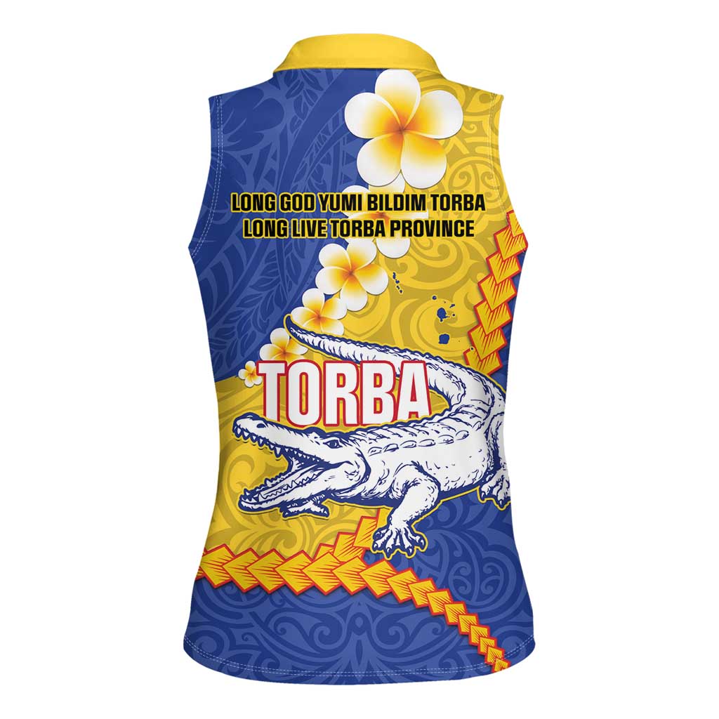 Torba Province Women Sleeveless Polo Shirt Vanuatu Pattern Crocodile - Plumeria Flag Color